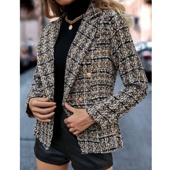 Double Take Full Size Plaid Button Up Lapel Collar Coat